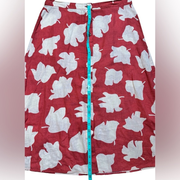 Coral Linen Cotton Floral Flared Midi Skirt 8 - Picture 2 of 4